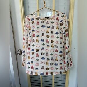 Talbots LP Colorful Teacup Print Blouse
